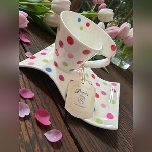 Adeline fine porcelain polka dots England cut and saucer set handmade